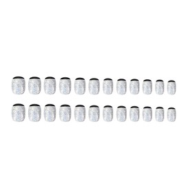 Press on Nails Short Square Fake Nails Ornate Silver False Nails with Multicolor Glitter Designs Black Border Full Cover Glue on Nails Stick on Nails Acrylic Nails for Women Girls 24 Pcs