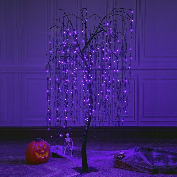 LIGHTSHARE 7 Feet Halloween Willow Tree with Spiders, 256 LED