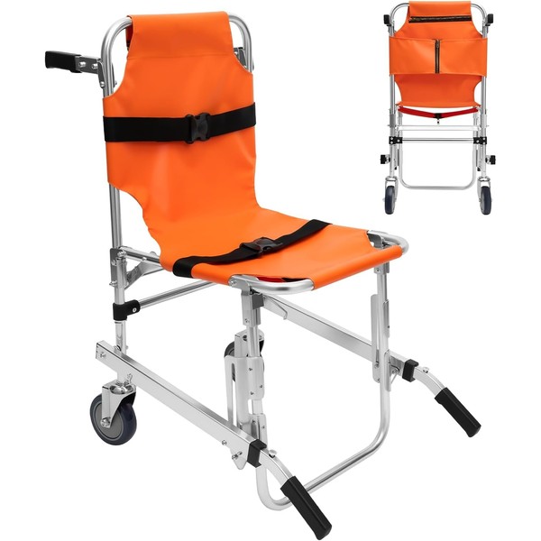 EMS Stair Chair, Ambulance Medical Lift, Foldable Stair Chair Lift, Transfer Stair Chair Lift Assist Devices + 2 Adjustable Straps w/Quick Release Buckles, for Seniors Disabled Injured 350.5lbs