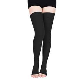 Wegitcs 20-30mmHg Compression Stockings for Women, Open-Toe Thigh High Compression Socks, Medical Compression Stockings for Varicose Veins, Swelling, Teacher, Doctor（Black，S ）