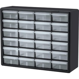 Akro-Mils 24-Drawer Plastic Drawer Storage Cabinet for Garage Organization, Bead Organizer, Building Bricks Storage, Teacher Toolbox, Makeup Organizer, 20-Inch W x 6-Inch D x 16-Inch H, 10124 Black
