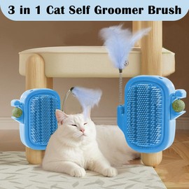 Agamino 3-in-1 Cat Self Groomer Brush – Wall Corner Cat Scratch Pad with Catnip Ball & Feather Toy, Cactus-Style Wall Brush for Indoor Cats, Cats Massager & Face Scratchers for Fur Pets