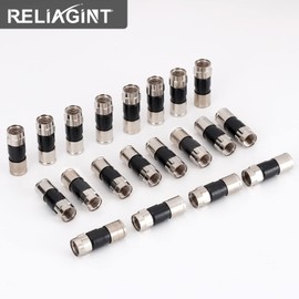 RELIAGINT 5 Pack Coaxial Cable Connector, 75 Ohm F-Type Waterproof Brass Compression Connectors for RG6 Dual/Tri/Quad Shield Cables, for HD TV, Satellite & Antennas