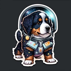 Yoonek Graphics Cute and Adorable Bernese Mountain Dog Wearing a Space Helmet in Space Decal Sticker for Car Window, Laptop and More. 1584Bernese Mountain4