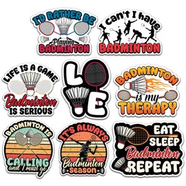 Badminton Sticker 8 Pcs (Large Size) Vinyl Stickers Laptop Waterproof Decal for Car Bumper Water Bottle Notebook Luggage Window Party Birthday Decorations - Size 4 Inches