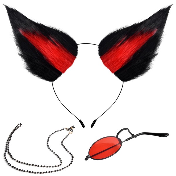 Beinayin Red Monocle Eyeglasses and Ears Headband Costume Cosplay for