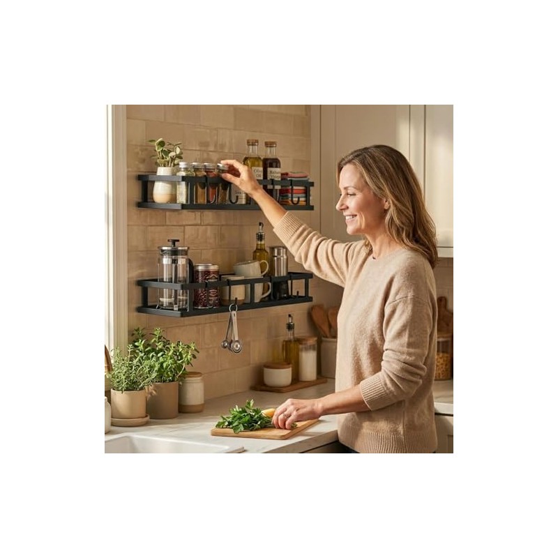 Spice Rack Wall 2 Pack Metal Kitchen Shelf Hanging No
