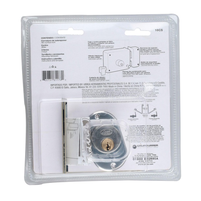 Lock 16CS Cerradura de sobreponer función instala fácil, derecha, llave