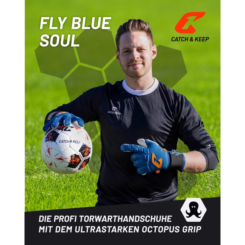 CATCH & KEEP Fly Blue Soul Men's Goalkeeper Gloves Size