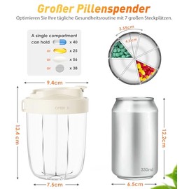 Pill Box 7 Days Morning Noon Evening Round with 7 Large Compartments & Anti-Confusion Design Wide Opening, BPA Free & Portable for Medication, Vitamins, Fish Oil etc (White)
