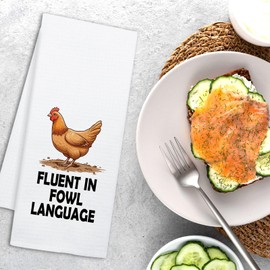 NAHMAKNE Funny Chicken Kitchen Towels, Fluent in Fowl Language, Humorous Saying Dish Towels for Farmhouse Decor, Chicken Lover Gifts, Birthday for Farm Women Mom Wife Sister Friend