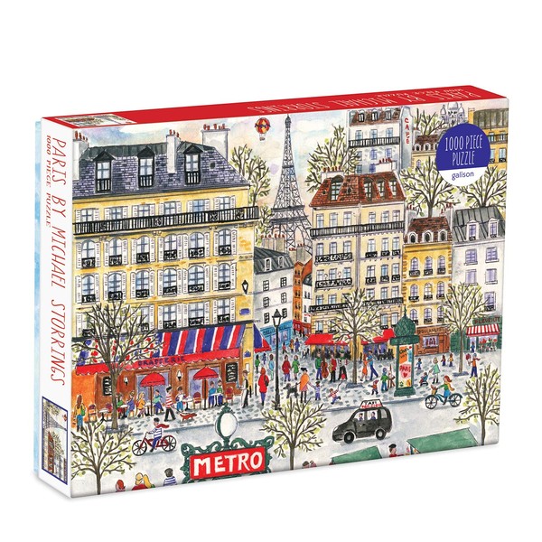 Galison Michael Storrings Paris Puzzle, 1,000 Pieces, 20”x27” – Fun and Challenging – Piece Together a Charming Paris Scene Complete with the Metro, Cafes, Shops, and the Iconic Eiffel Tower