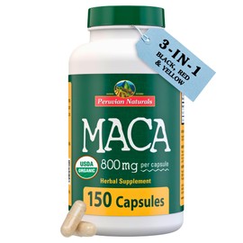 Organic Maca Root Capsules for Women & Men 2400mg per Serving - 150 Pills Black, Red, Yellow Maca Supplement - Gelatinized Macaroot, Non-GMO, Vegan by Peruvian Naturals
