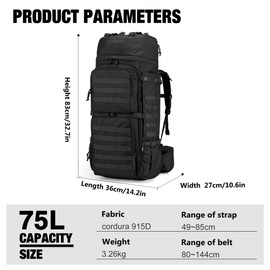 Mardingtop 75L Military Internal Frame Backpack for Men, Cordura Tactical Backpack with Recco for Snowboarding,Hiking,Camping