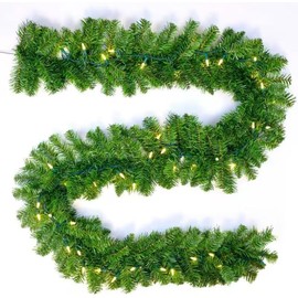 LAMPHOME 9 Feet X10''PVC Garland with 35 Clear Lights, 220Tips Christmas Garland for Christmas Decorations, Holiday Decor for Outdoor or Indoor Use, Home Garden Artificial Greenery or Wedding Party