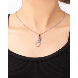 TOLOWOBK BTS Kpop Gifts for Women Girls, Silver Finger Heart Charm Necklace BTS Merchandise Gifts for K pop Fan Jewellery Concert Christmas Birthday Gifts for Daughter Sister Niece Girlfriend