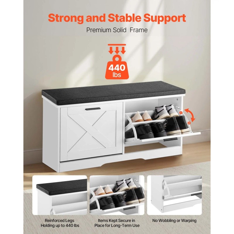 Home Furniture Shoe Rack Bench With Cushioned Seat 39.4 X