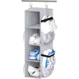 SLEEPING LAMB Short Hanging Shoe Organizer for Closet Storage with Mesh Side Pockets Holds 8 Pairs, Hanging Shoe Rack Hanger RV, Camper, Grey