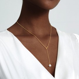 Luxval Long Pearl Necklaces Dainty Gold Pearl Lariat Necklace Stack Prom Drop Dangle Statement Adjustable Necklace Trendy Simple Pearl Choker Y-Shaped Chain Wedding Women's Jewelry Set Gift