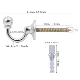 Geluode 8 Pcs Metal Curtain Holdbacks, Curtain Tieback Hooks Metal U Ball End, Decorative Wall Mounted Drapery Tiebacks with Screws, Heavy Duty Window Treatment Holdbacks for Home Decor