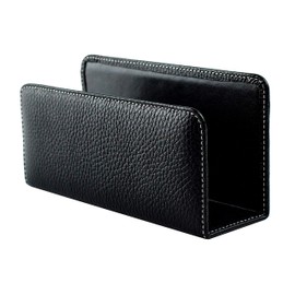 DELMON VARONE - Letter Stand Made of Premium Leather Soft Grain Black, Document Stand for Storing Letters, Documents and Brochures, Organiser for Desk and Office with Metal Insert