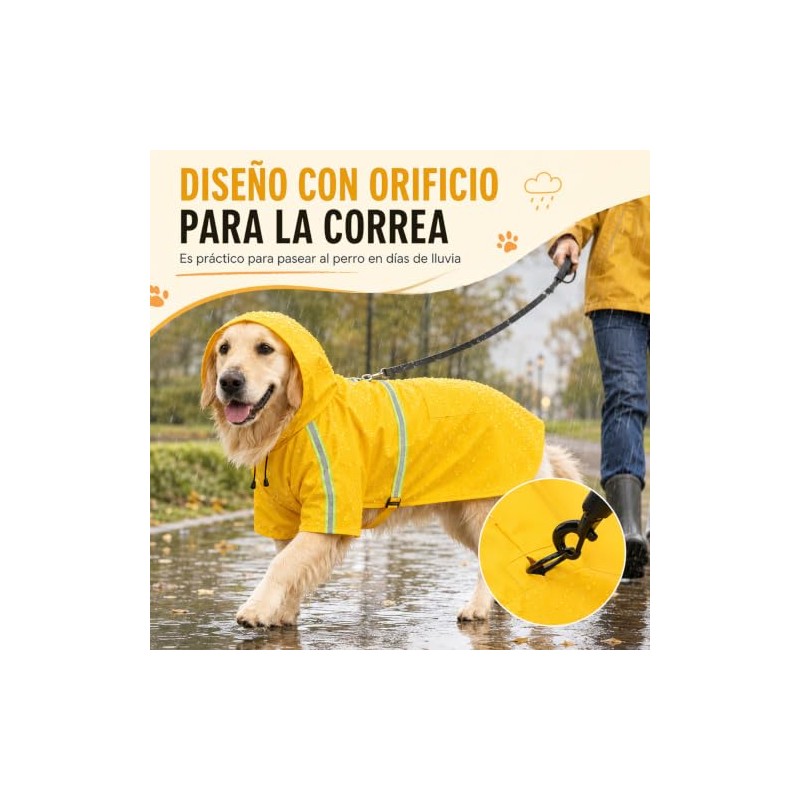 BSOON Impermeable para Perros con Capucha con Rayas Reflectantes (2XL)