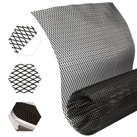 Universal Car Grill Mesh 40"x13" Black Painted Rhombic-Shape Grids Aluminum Alloy Car Grill Mesh Sheet Vehicle Grille Mesh (6 * 12mm)