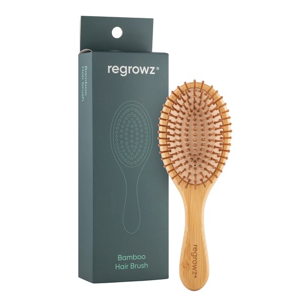 Regrowz Bamboo Paddle Hairbrush with Round Bristles - Detangle Hair & Reduce Hair Breakage - Perfect Hair Care Tool