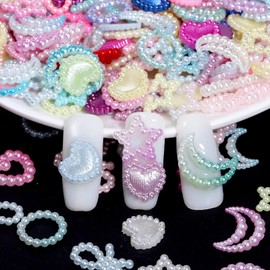 500 Pcs Mixed 3D Nail Charms Kit, Assorted Pink White Pearls Hearts Bows Cute Pearl Nail Charms, Multi-Shape Manicure Decorations Flatback Beads Craft Jewelry Accessories for Nails Art DIY