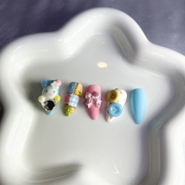 [Premium handmade embossed nails] Vintage pattern stitch rabbit - short oval / [프리미엄 수제 엠보네일 ] 빈티지 패턴 스티치 토끼 - 숏오발