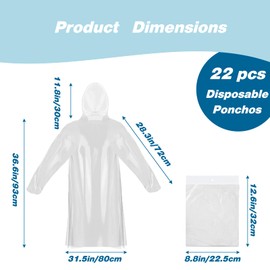 22 Pcs Disposable Rain Ponchos for Adults/Family, Clear Ponchos with Hood, Lightweight Plastic Poncho Bulk, Thicker Emergency Ponchos, Portable Travel Rain Poncho for Outdoor Trips/Festivals/Concert