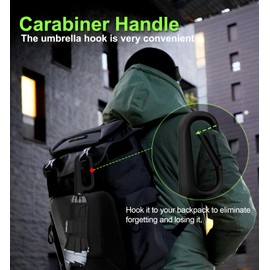 TUMAAOTU Compact Inverted Umbrella with Carabiner Clip Handle – Travel Umbrella Windproof Strong, Reverse Umbrellas for wind rain, Auto Open Close, 10 Rib Durable Frame for Women Men (Black)