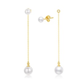 14kt Gold Pearl Dangle Drop Earrings for Women, Removable Studs Design, Handpicked Freshwater Pearls Long Chain Ear Threads Earrings Jewelry Anniversary Birthday Gift for Her,Wife, Mom