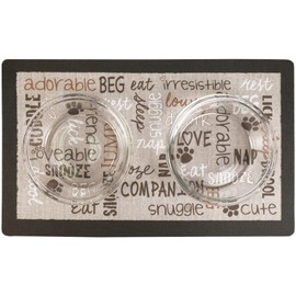 Drymate Pet Bowl Placemat, Dog & Cat Food Feeding Mat - Absorbent Fabric, Waterproof Backing, Slip-Resistant - Machine Washable/Durable (USA Made) (12” x 20”) (Linen Tan)