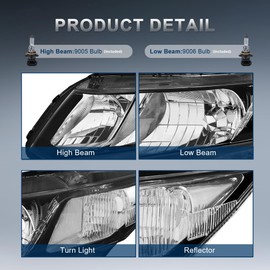 KUIPERAUTO Headlights Assembly Compatible for 2012-2015 Honda Civic Sedan 4-Door/Compatible for 2012 2013 Civic Coupe 2-Door Halogen with Clear Lens Black Housing Clear Reflector Left and Right