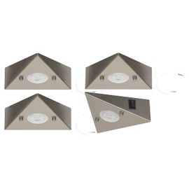 Trango Cook 6739-42N Kitchen Under-Unit Light with 4x 4.8 Watt LED Module 3000 K Warm White Recessed Spotlight Stainless Steel Triangle Light with Switch Cabinet Light Kitchen Light Set of 4