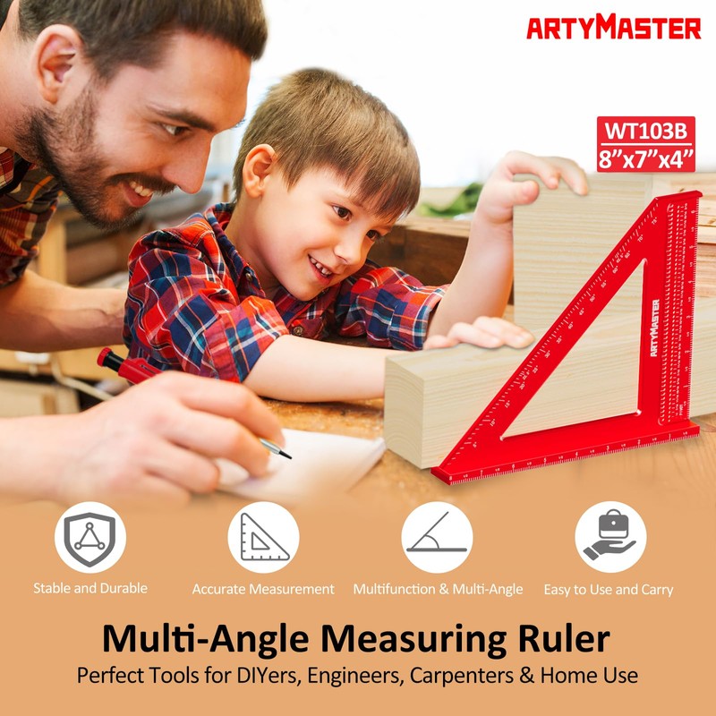8 inch 3D Multi-Angle Measuring Square Ruler, WT103B High Precision