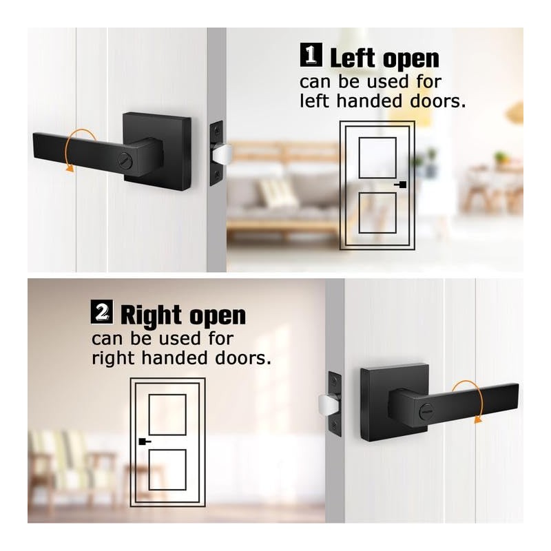 Probrico Heavy Duty Flat Black Square Privacy Interior Door Levers