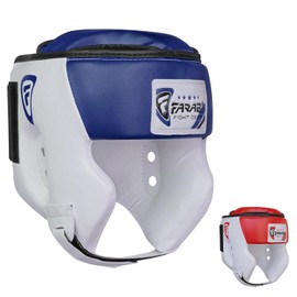 Boxing Head Guard Kick Boxing Head Protection Rex Leather Color Blue & White (White/Blue, X-Large)