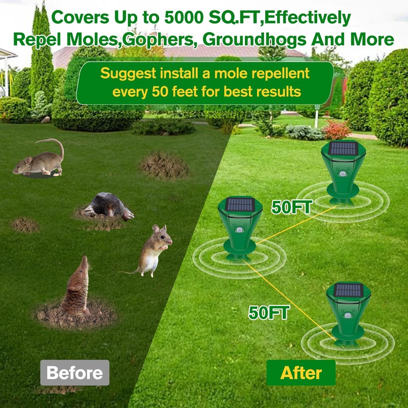 Mole Repellent Solar Powered Ultrasonic,Deer Repellent Devices,Gopher Trap Groundhog Repeller,Sonic
