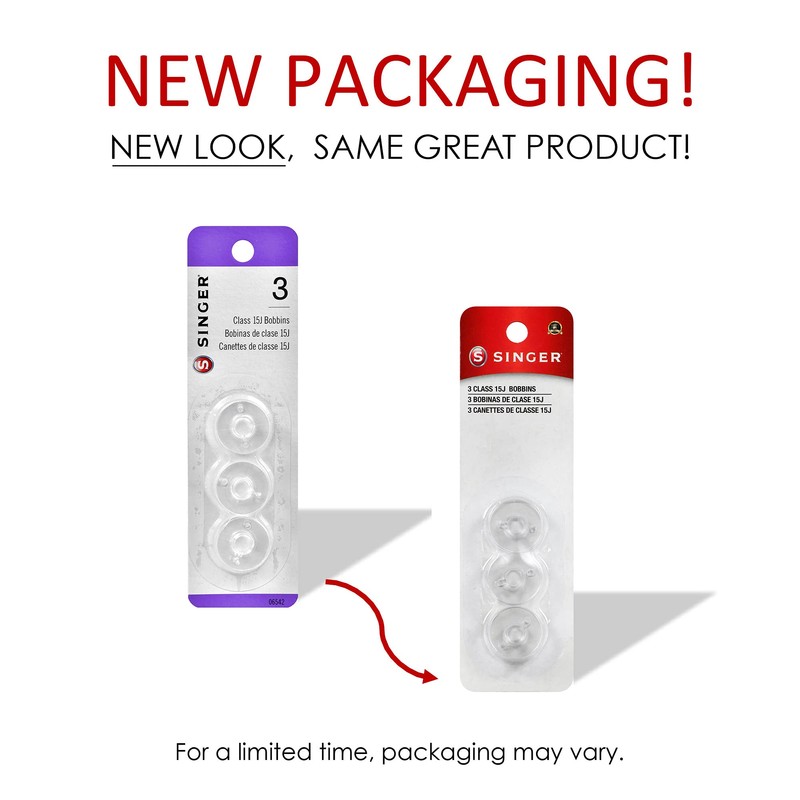 SINGER 06542 Class 15J Bobbins, Transparent, 3-Count