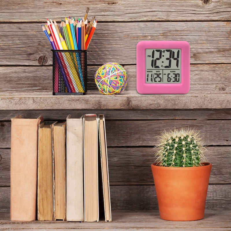 Equity 70910 Digital Pink Silicone Cube Alarm Clock with On-Demand