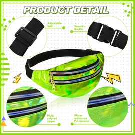 80s Neon Women Socks Holographic Fanny Pack Neon Slouch Socks Long Scrunch Socks Waist Bag for 80s 90s Party Costume (Green)