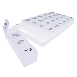Weekly Pill Organizer with Icons | 4 Times Daily | 7 Days Per Week for Medication, Vitamins & Supplements | Ergonomic Pill Case with Removable Clear Compartments | BPA-Free & Food-Grade Plastic