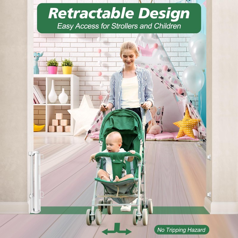 Reinforced 24 Inch Tall Retractable Baby Gates for Dogs, Short