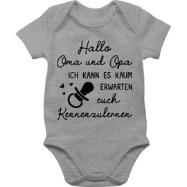 Junge Mädchen - Schwangerschaftsverkündung - Baby Body Hallo Oma und Opa Geschenk Schwangerschaft verkünden Babybody Wir sind schwanger verkünden I Schwangerschaft Ankündigung - 1/3 Monate - Grau
