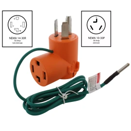 AC WORKS® Compact Dryer Adapter for Old 3-Prong Outlets | NEMA 10-30P to NEMA 14-30