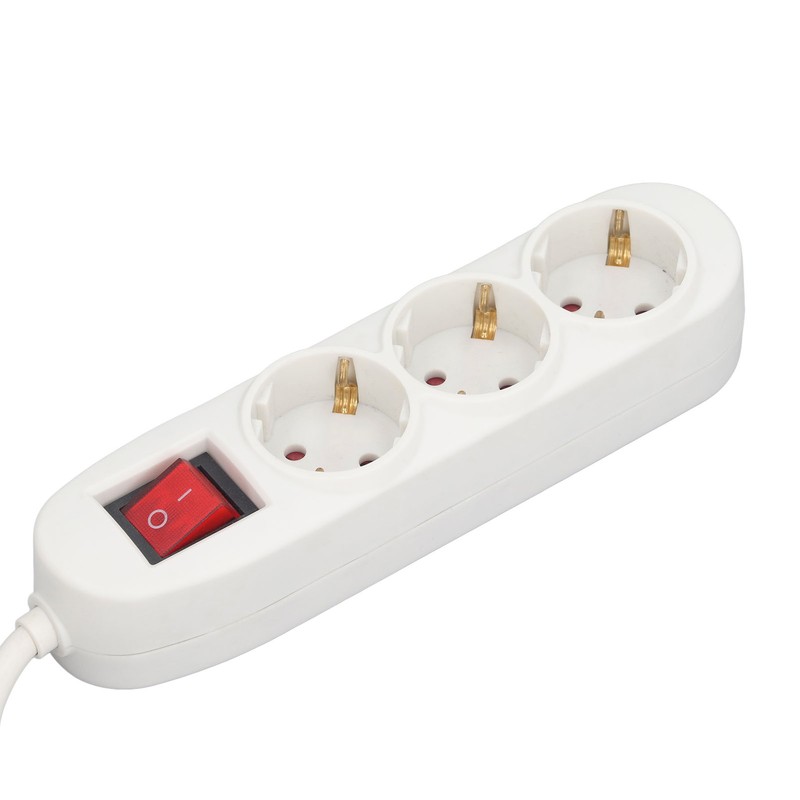 European Power Strip 3 Way ABS and Copper Multiple Outlet