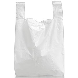 100 Pack White Plastic Carrier Bags with Handles - Standard Retail Size 11x17x21" Medium Duty 22Mu Plastic Bags - Shopping Gift Boutique Supermarket Cash N Carry Market Stall