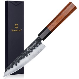 Sunnecko 5.5 Inch Utility Knife, Kitchen Utility Knife Japanese 9CR18MOV 3-Layered High Carbon Stainless Steel Utility Knife Wood Handle